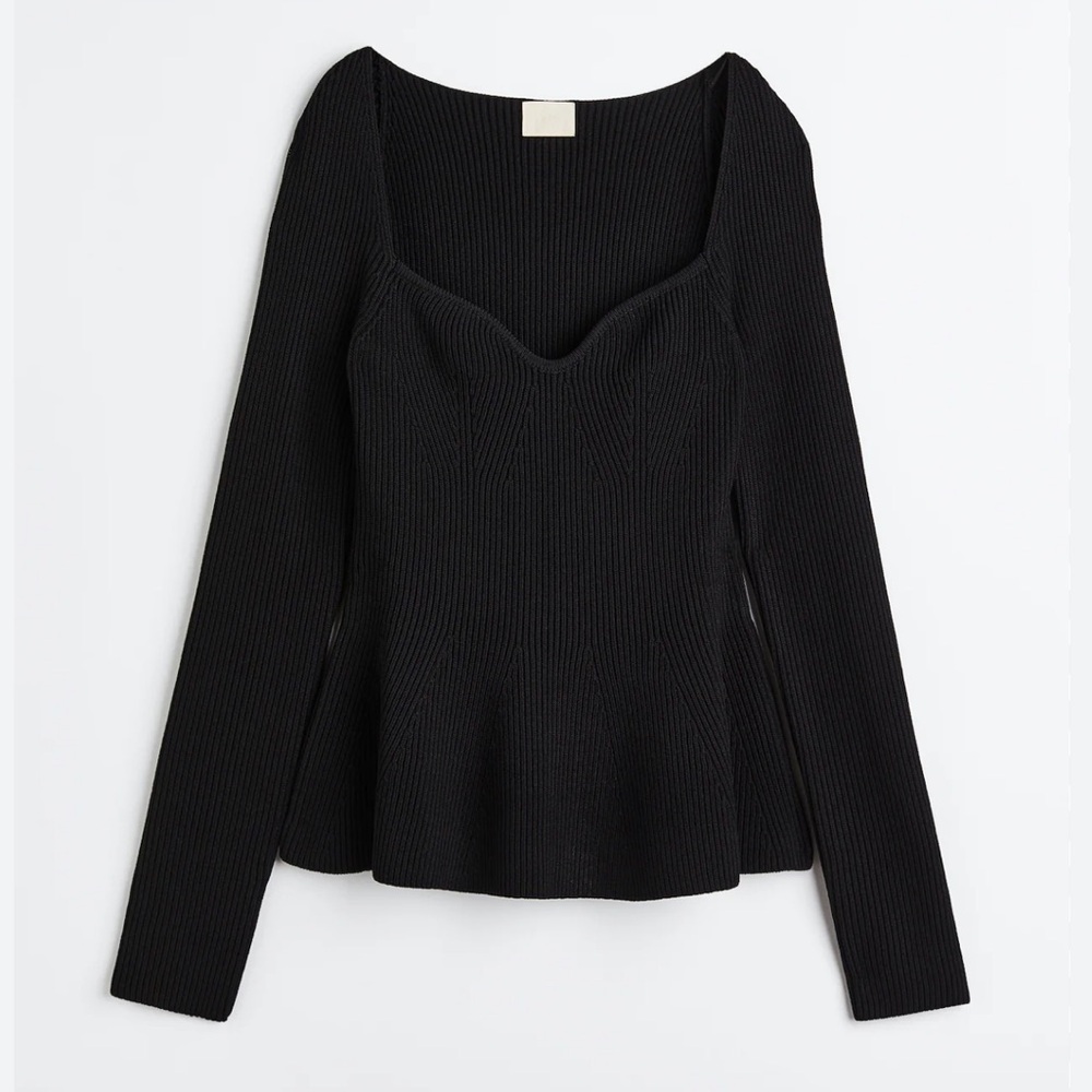 Intempo Black Sweetheart Neckline Sweater Long Sleeve Top Size M NWT